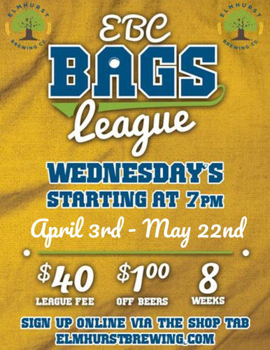 Bags League Wednesday Nights! Wed Apr 3rd -Wed May 22nd @ 7PM-8PM-9PM (8 weeks)